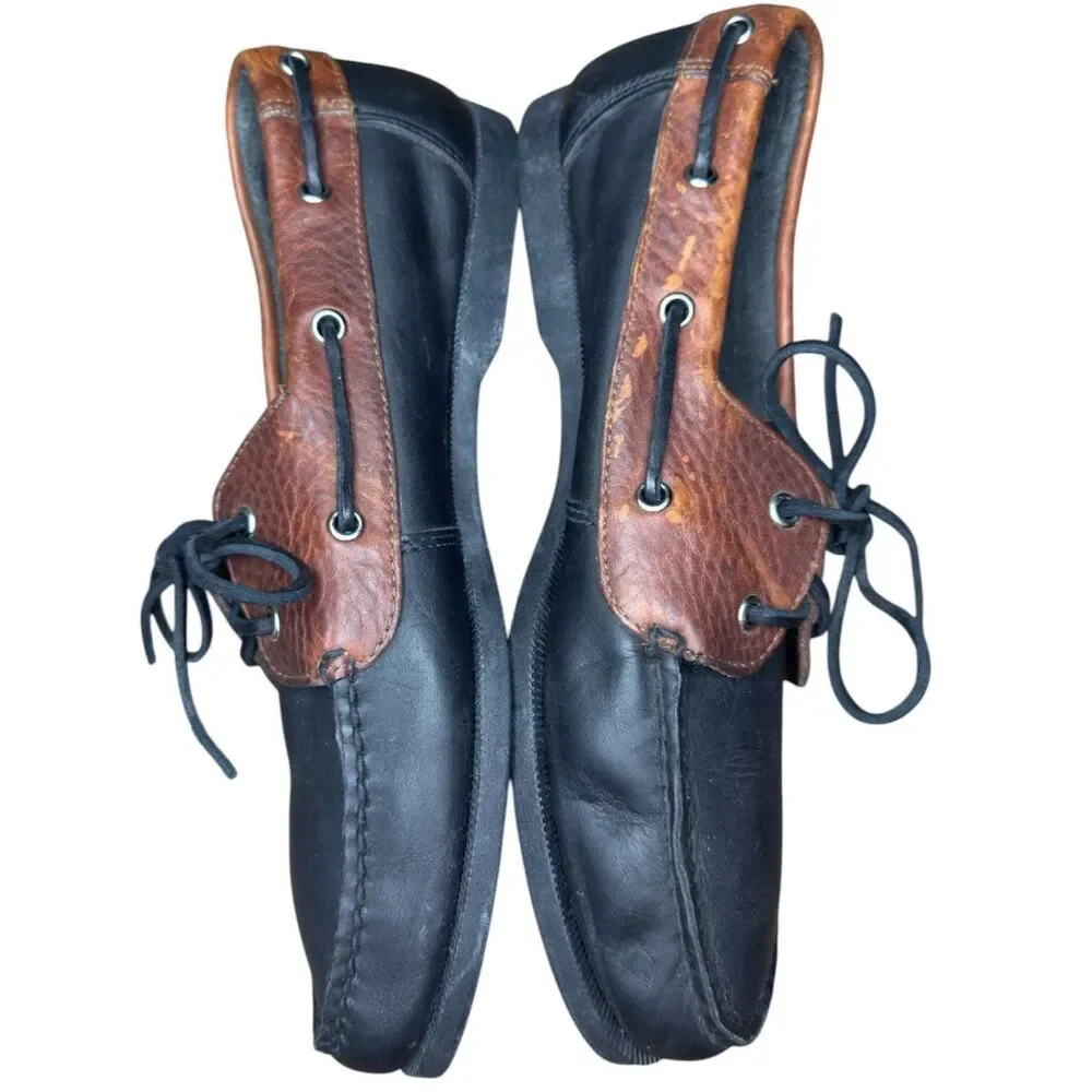 Cole Haan Dominick Boat II Mens Black Amber Leather Loafers Lace Up Size: 10.5M